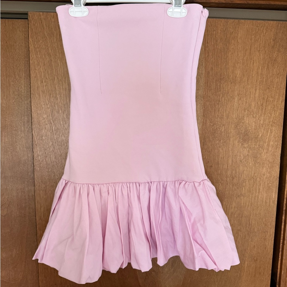 Zara Strapless Light Pink Ruffled Mini Dress